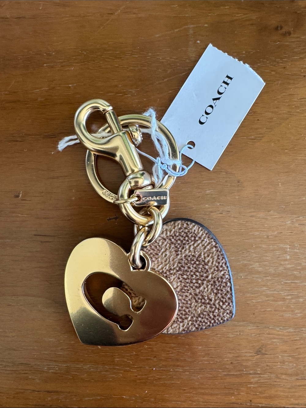 Coach Gold Tone & Brown Heart Key Charm